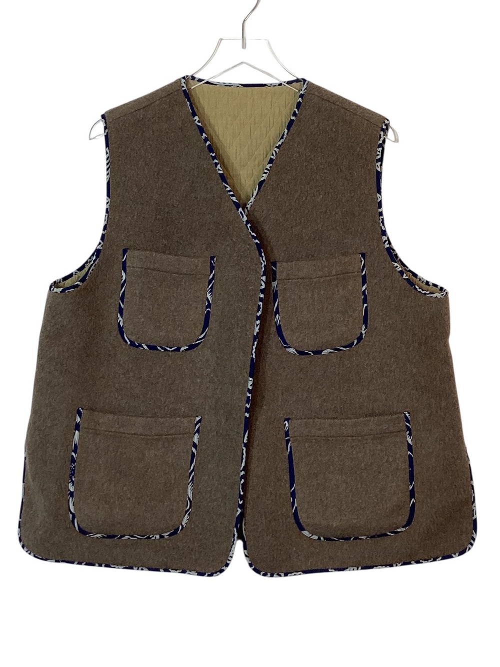 Ilana Kohn Reversible Vest XL Brown Wool Blend Utility Pockets Quilted Lining